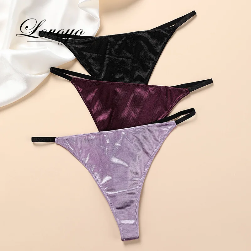 2024 Seamless Women Panties Sexy G String Underwear T Back Candy Color Luxury Satin Thong Girls Briefs Underpants Plus Size