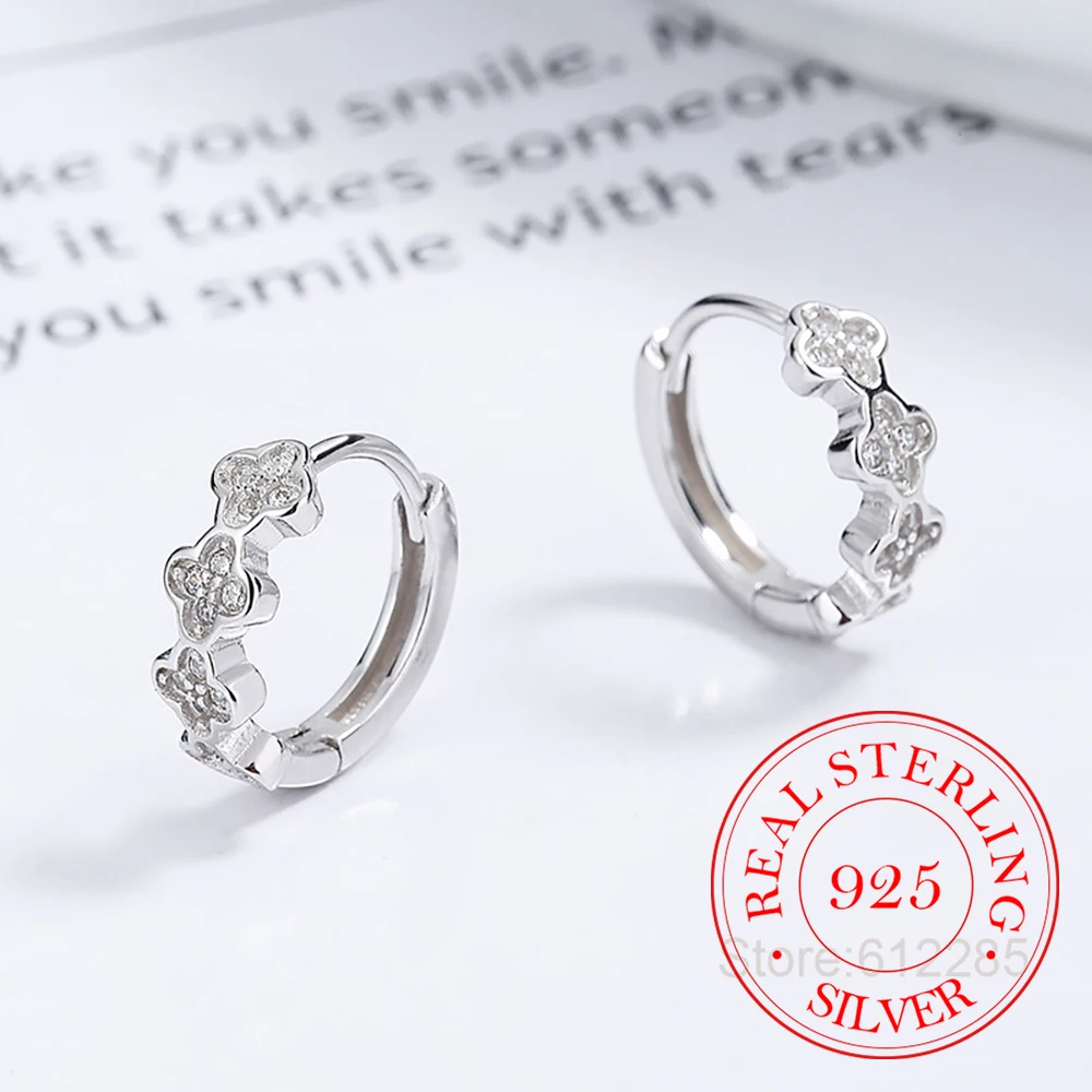 

Серьги-кольца из стерлингового серебра 925 пробы с четырьмя лепестками клевера и кристаллами для женщин, рождественский подарок, украшения для пирсинга, Aretes De Mujer, подарки на вечеринку