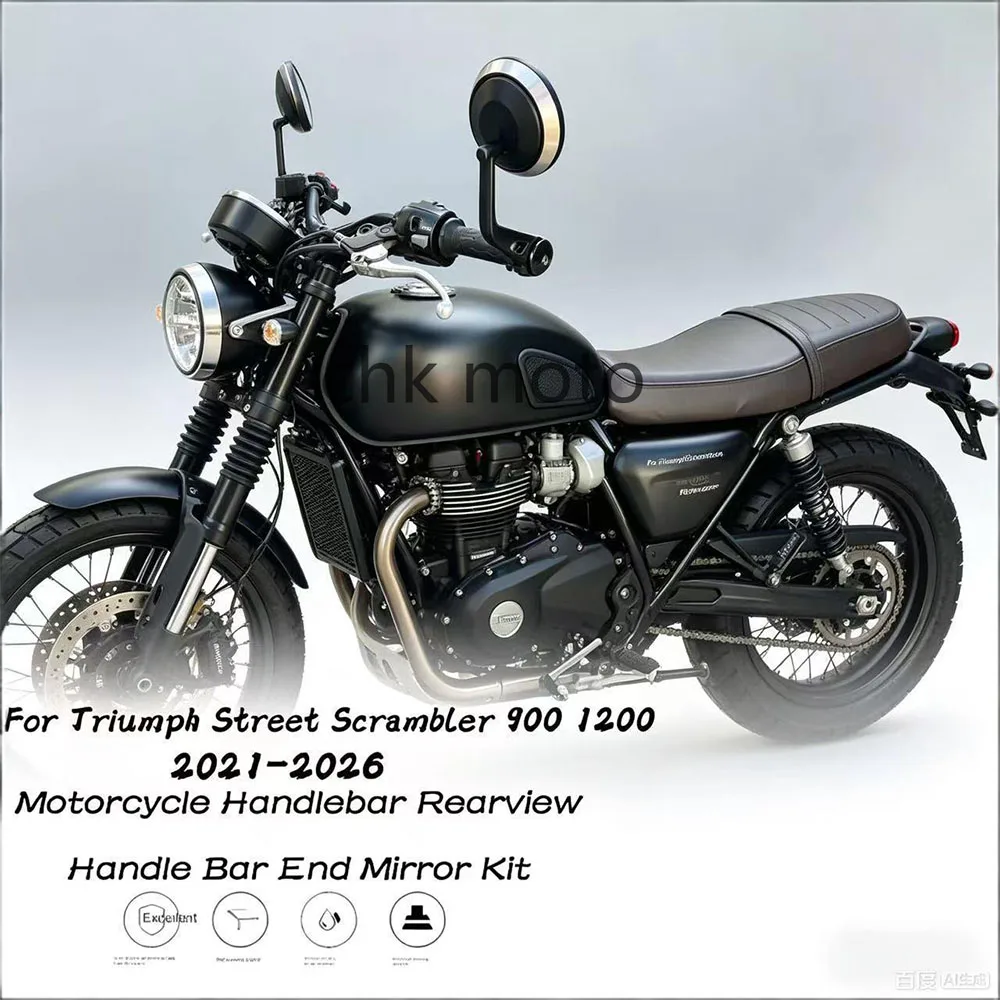 For Triumph Street Scrambler 900 1200 Motorcycle Handlebar Rearview Mirror - Chrome Or Black End Mirror for Better Visibility