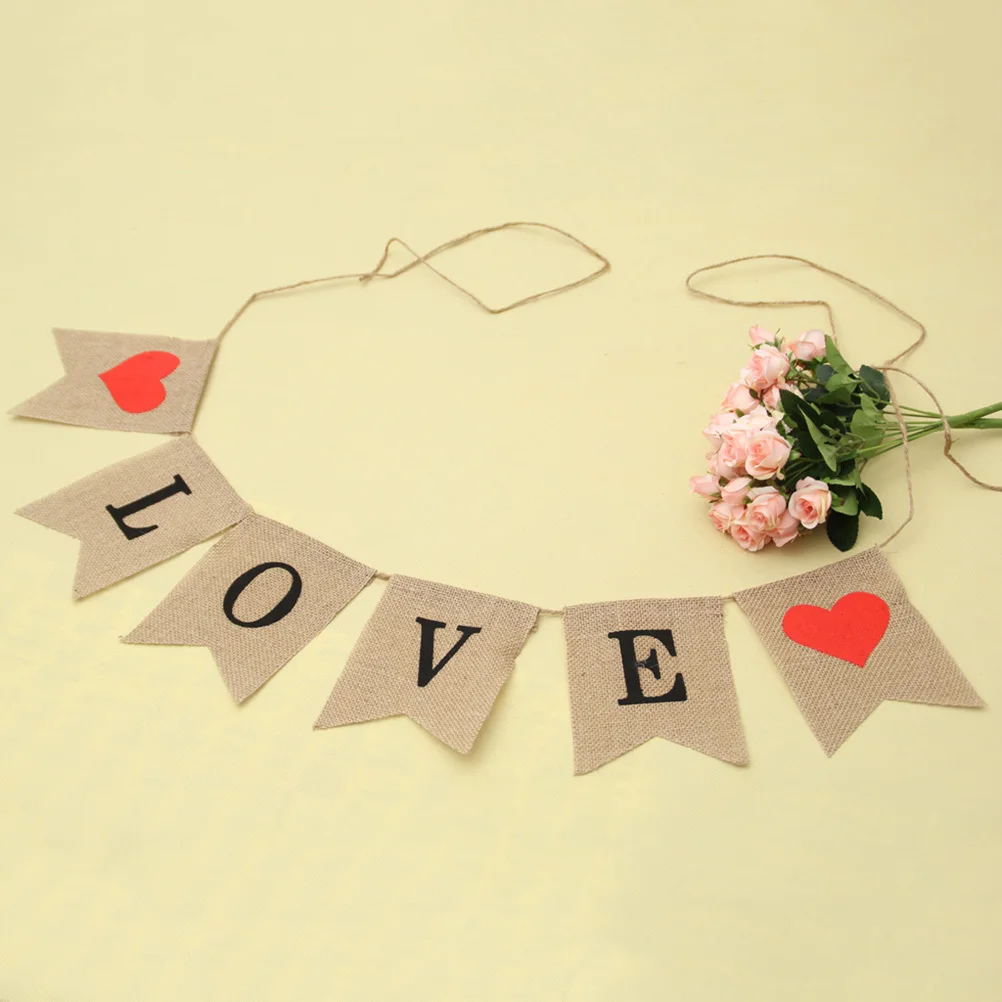 

Love Burlap Banner Valentine Wedding Decoration Thick Jute Bunting Banner Romantic Party Garland Photo Prop Reusable Love Flag