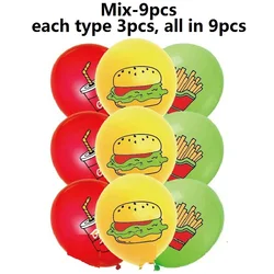 9pcs Hamburger Theme Birthday Party Decoration Balloon Set, Hamburger Cola Fries Balloon