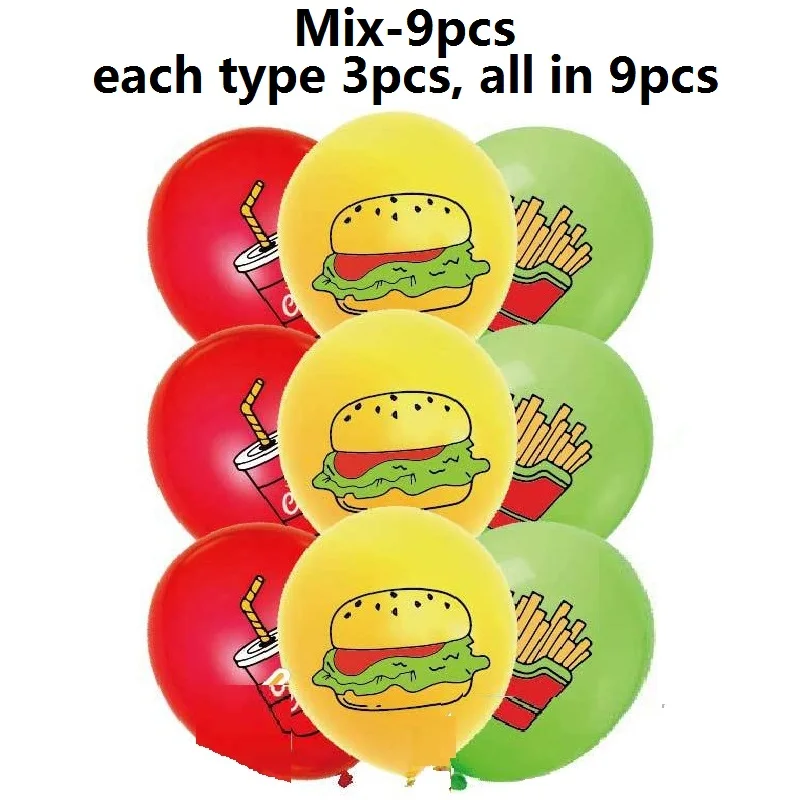 9pcs Hamburger Theme Birthday Party Decoration Balloon Set, Hamburger Cola Fries Balloon