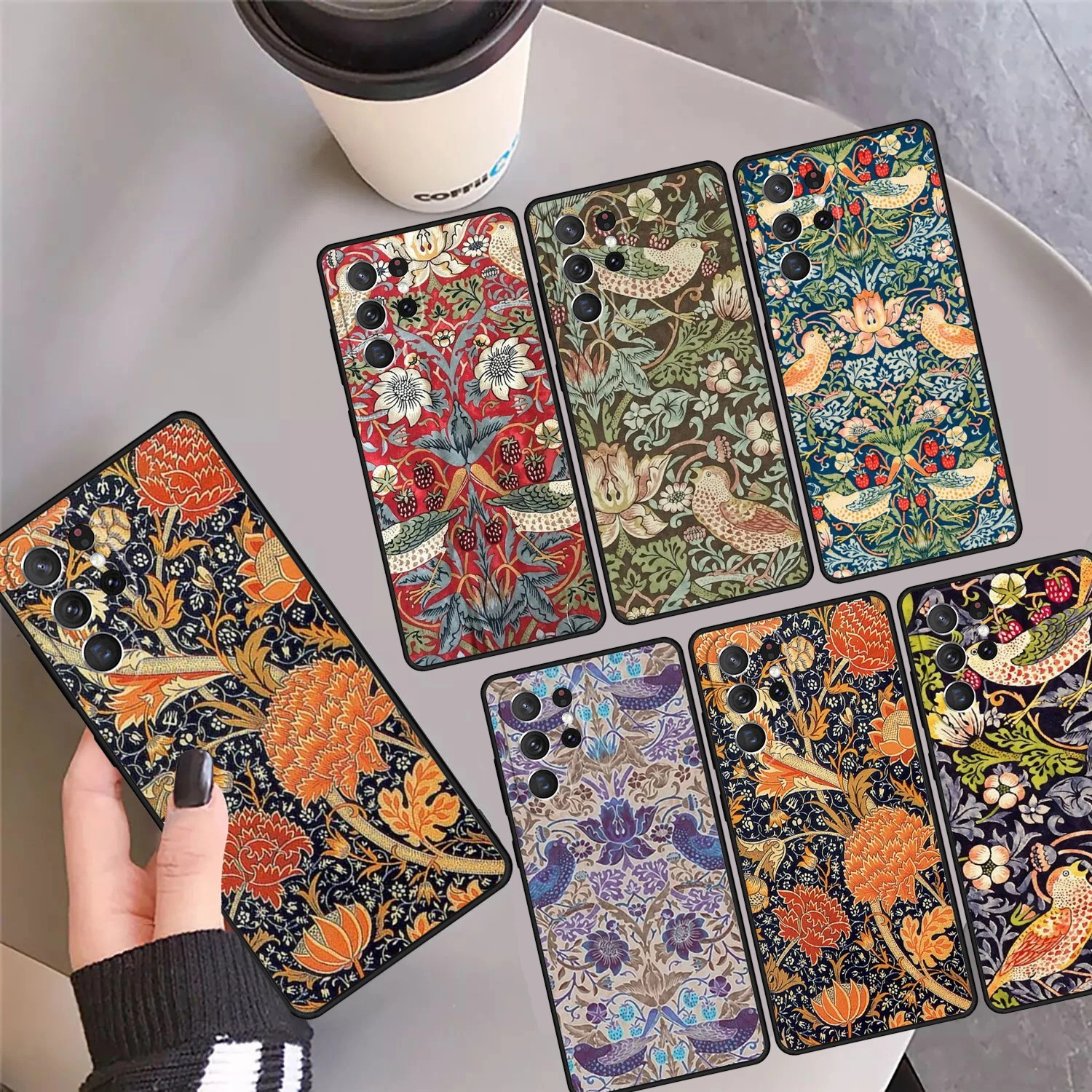 William Morris Strawberry Thief Phone Case Cover For Samsung Galaxy S24 Ultra 23 S22 Plus S21fe Lite S20 S9 S10 Note 10 Pro 20