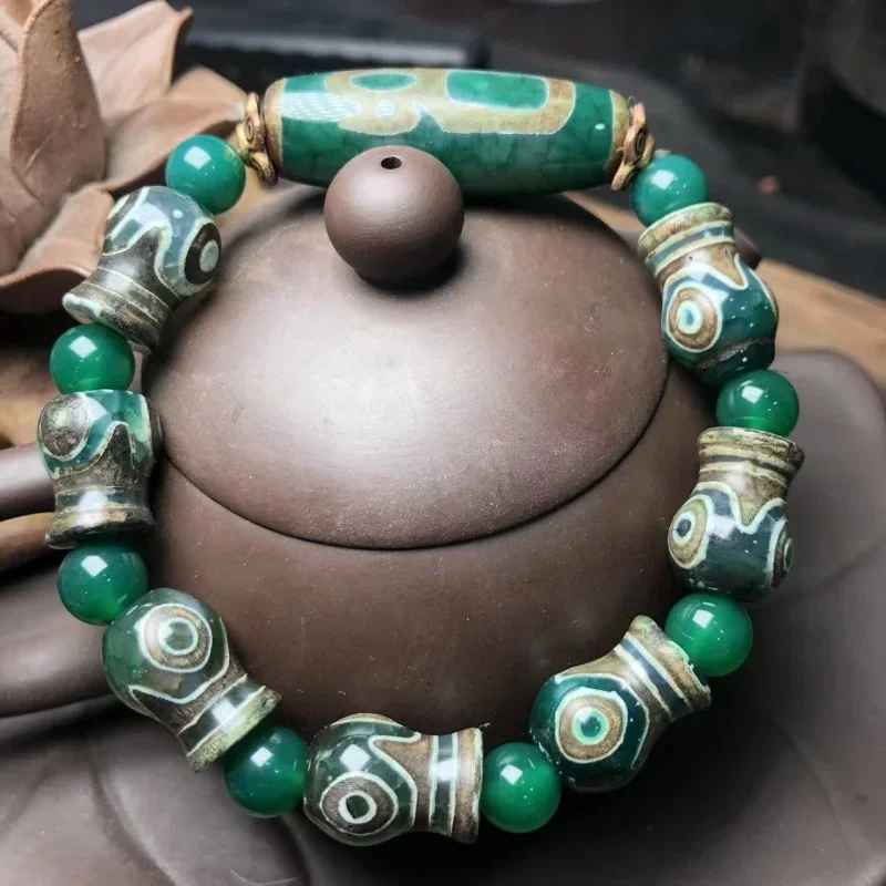 Tibetan Retro Green Dzi Agate Vase Bracelet Tibet Old Agate Talent