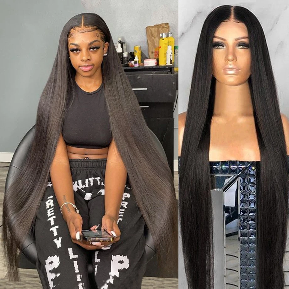 

250 Density 13x4 13x6 Straight HD Transparent Lace Front Human Hair Wig 50 52 Inch Pre Plucked Lace Frontal Wigs Bone Brazilian