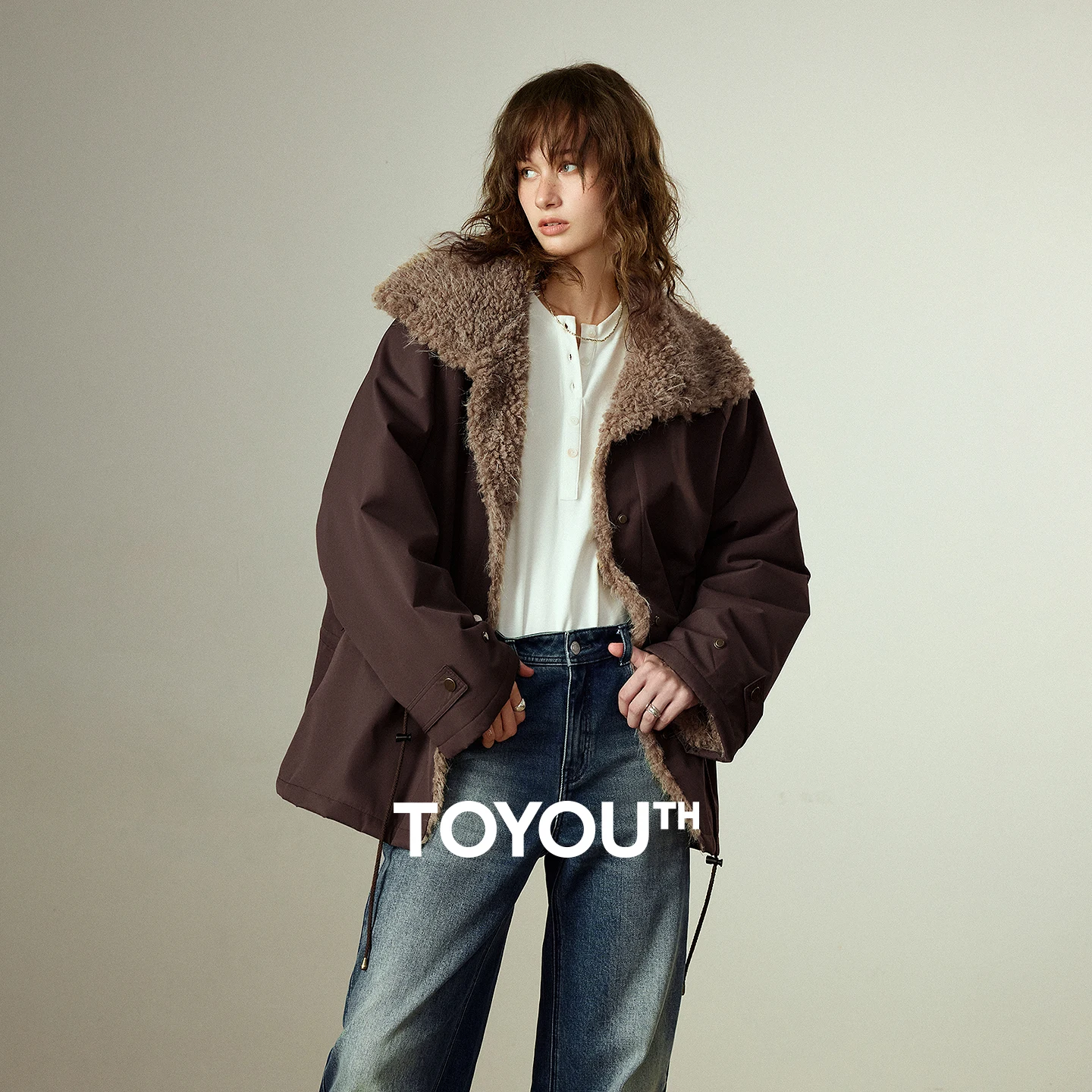 TOYOUTH Women Coats 2026 Winter New Oxford Fabric 3-in-1 Protection Cashmere-like Thickened Warm Plush Cotton Coats