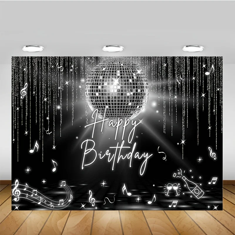 LS Happy Birthday Backdrop Photography Disco Glitter Notes Decoration Kids Adult Birthday Party Photo Background Banner