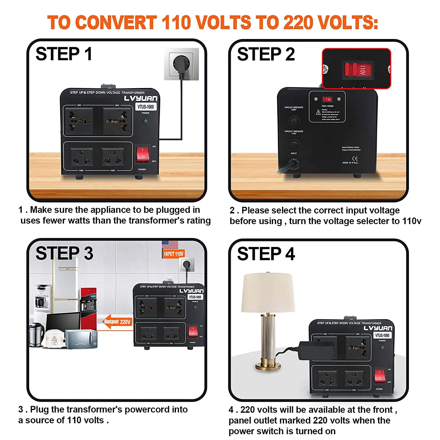 110V to 220V Voltage Transformer 1500W/800W Step Up/Step Down Output Voltage Converter US/UK/EU Plug