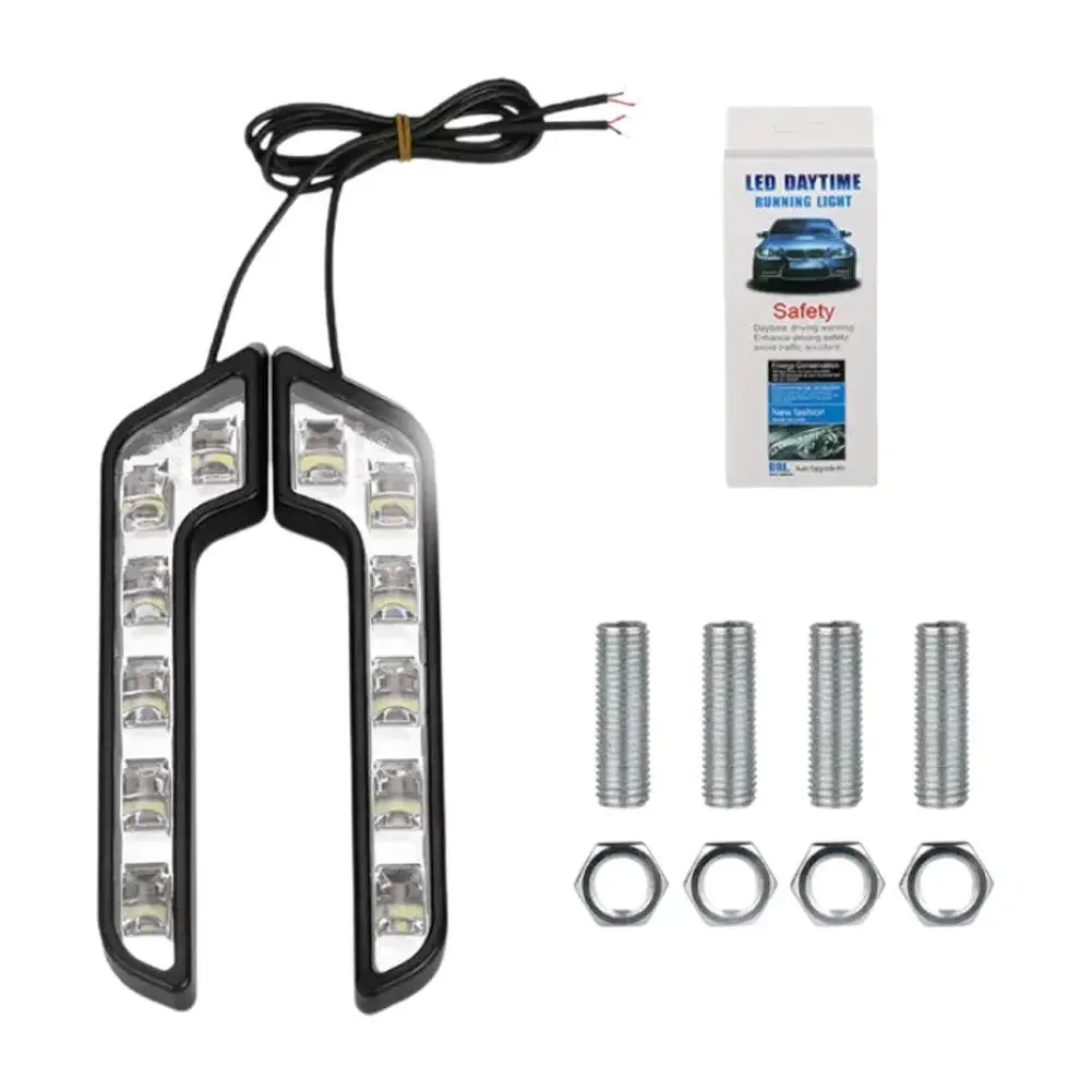 

2Pcs LED Car Daytime Running Light 12V L-shaped DRL White Light Universal Waterproof Automobiles Fog Lights Accessories