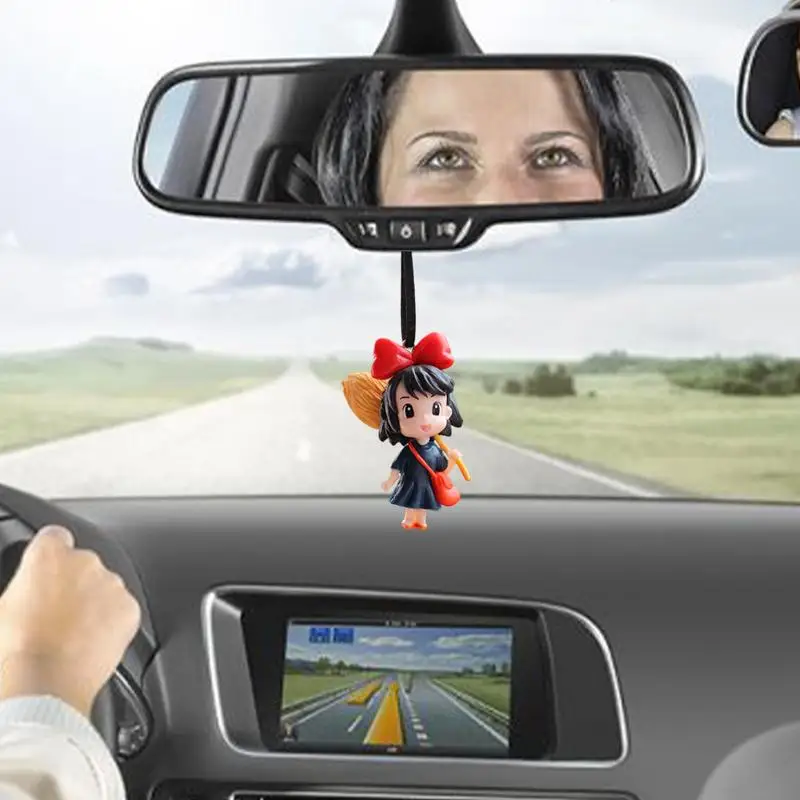 Witch Car Decoration Cute Broom Girl Witch Pendant Car Rearview Hanger Interior Decor Halloween Car Pendant For Truck