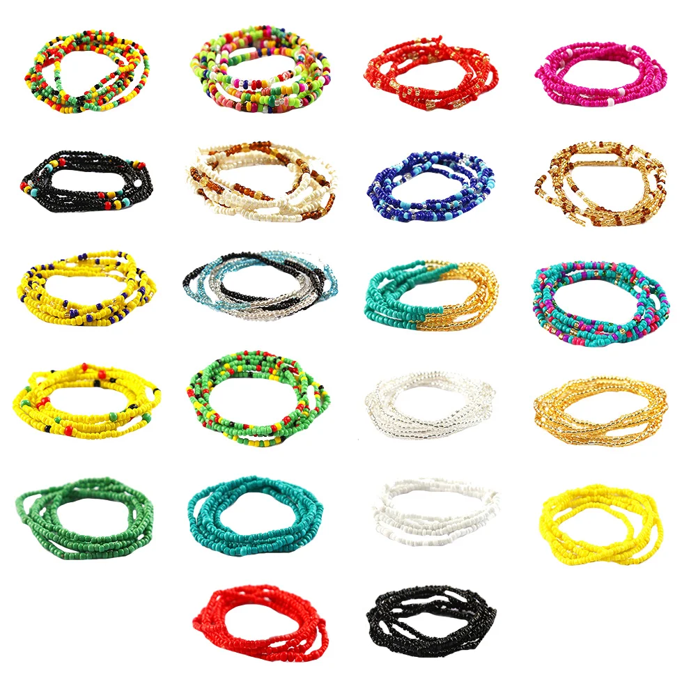 22pcs Rice Beads Chain Body Decoration For Women Beach Party Waist Pendant Elastic Belt Multilayer Sexy Delicate Waist Chain