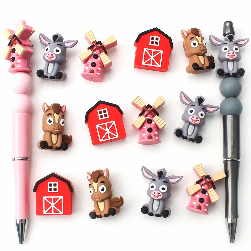 5/10/20/50 قطعة ثلاثية الأبعاد موضوع المزرعة سيليكون الخرز-الحصان ، حمار ، البيت ، طاحونة التركيز الخرز لمستلزمات صناعة المجوهرات #2