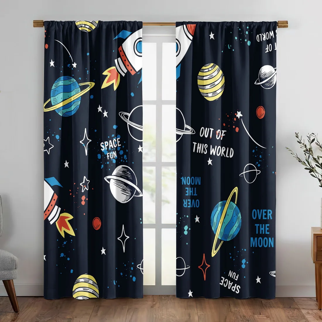 Aesthetic Galaxy Space Curtains Cosmic Blue Star Planets Nursery Drapes Living Room Window Panels Decor