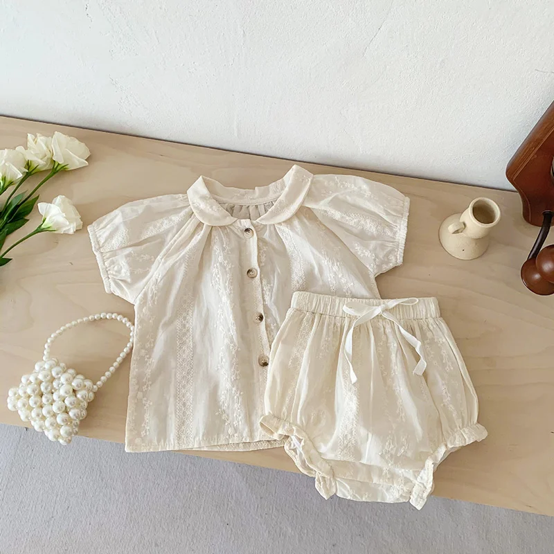 

New Summer Baby Clothing Set Embroidery Girls Clothes Cute Tee And Bloomer 2 Pcs Suit