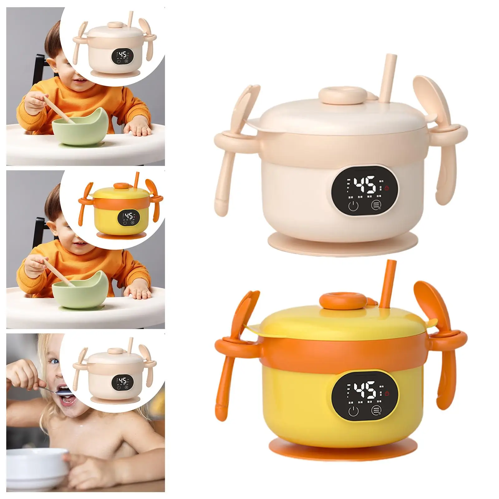 

Multifunctional Heat Resistant Baby Food Warmer Bowl Stainless Steel Liner for Toddlers and Kids Meals