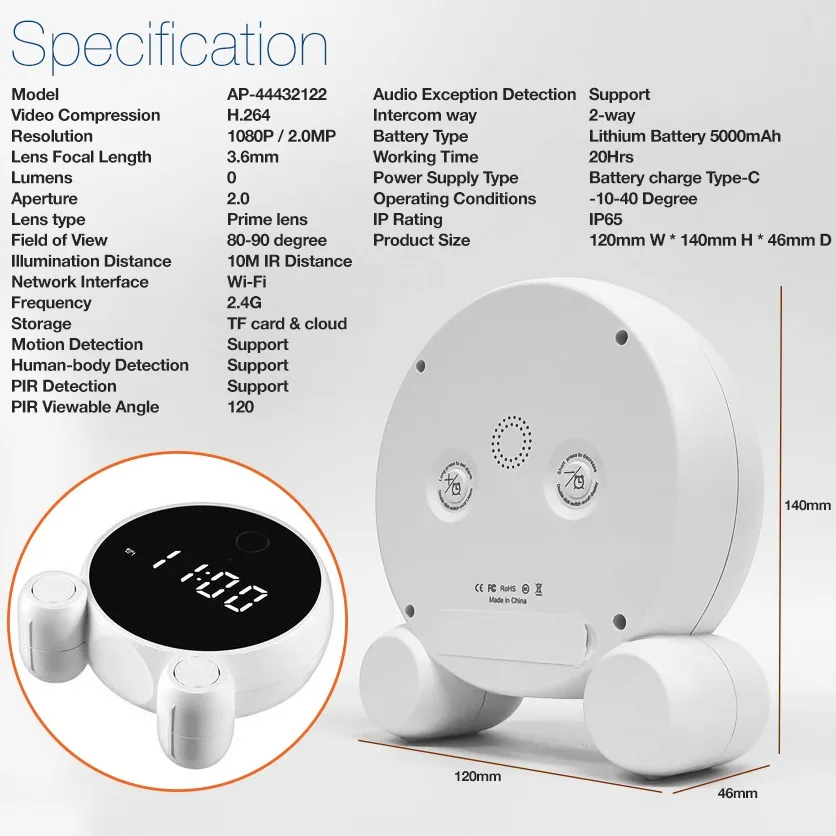 Imagem -03 - Tuya-wifi Câmera Despertador hd 1080p Visão Noturna Detecção de Movimento Segurança Home Portátil Vigilância Câmera ip