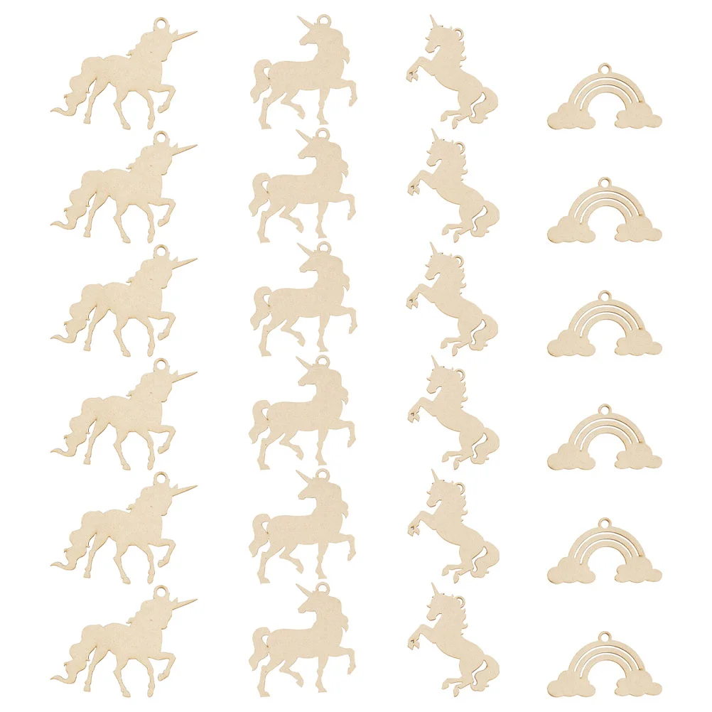 Unicorn Chips Toys Wood Slices for DIY Crafts Unfinished Rainbow Shapes Wooden Shaped Cutout Party Ornaments Child Kids Cutouts