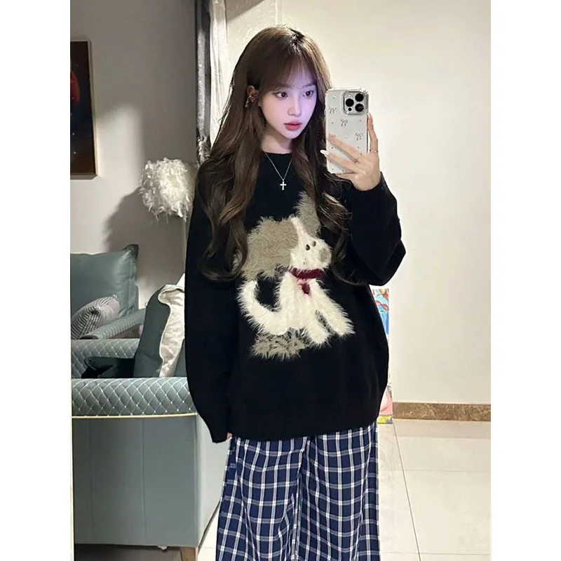 2025 nuevo suéter Jacquard de cachorro de dibujos animados Otoño Invierno suéter suelto esponjoso prendas de punto