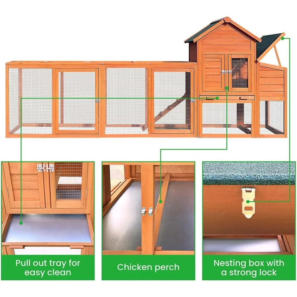 حظيرة دجاج كبيرة مقاس 122 بوصة بيت الدجاجة الخشبي في الفناء الخلفي - قفص الدواجن للحيوانات الأليفة في الحديقة في الفناء الخلفي قفص 2 قصة قفص الدواجن مع