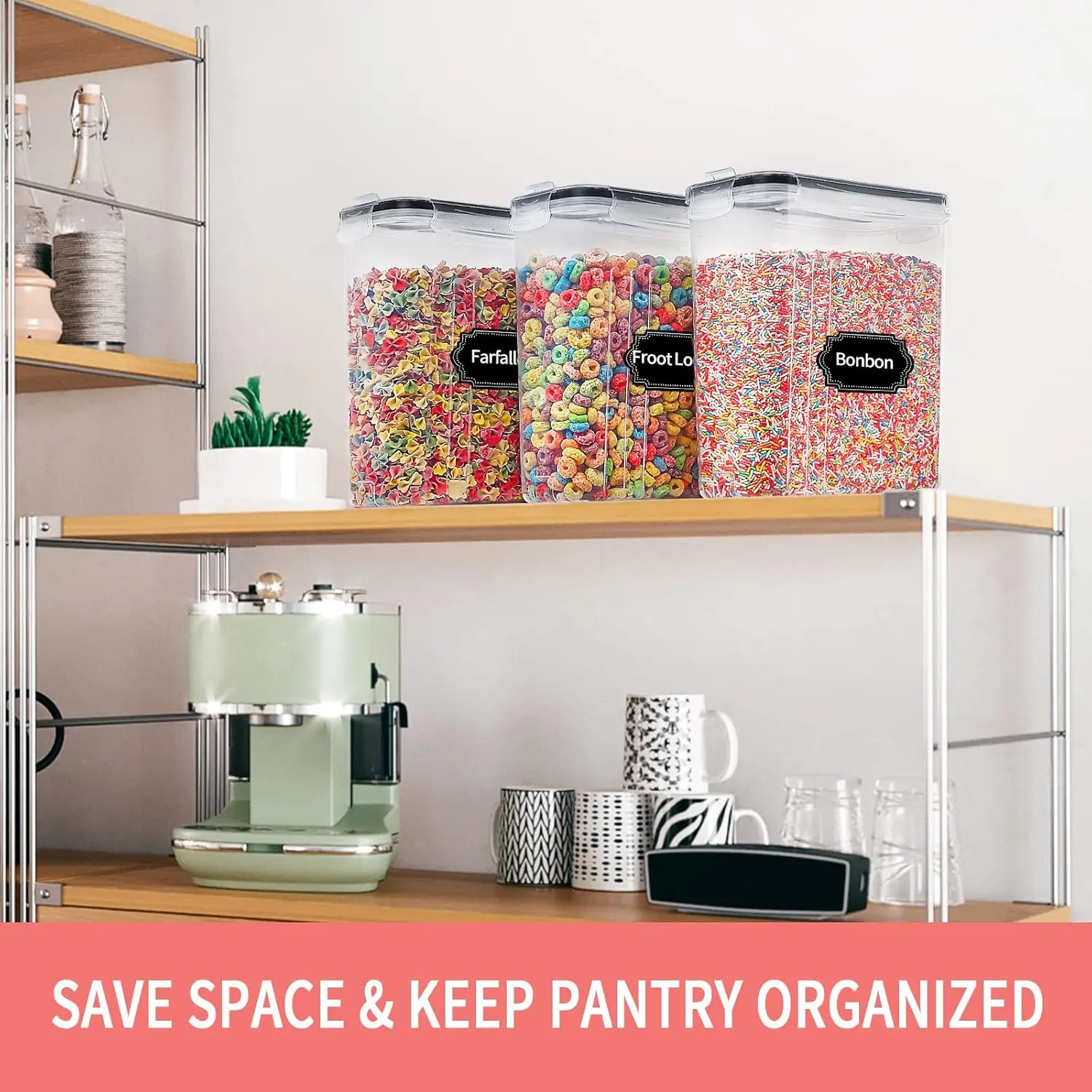 6PCS Airtight Cereal Containers Storage Set, Leak-proof Canister Set for Kitchen Pantry Organization with 20 Labels & Marker