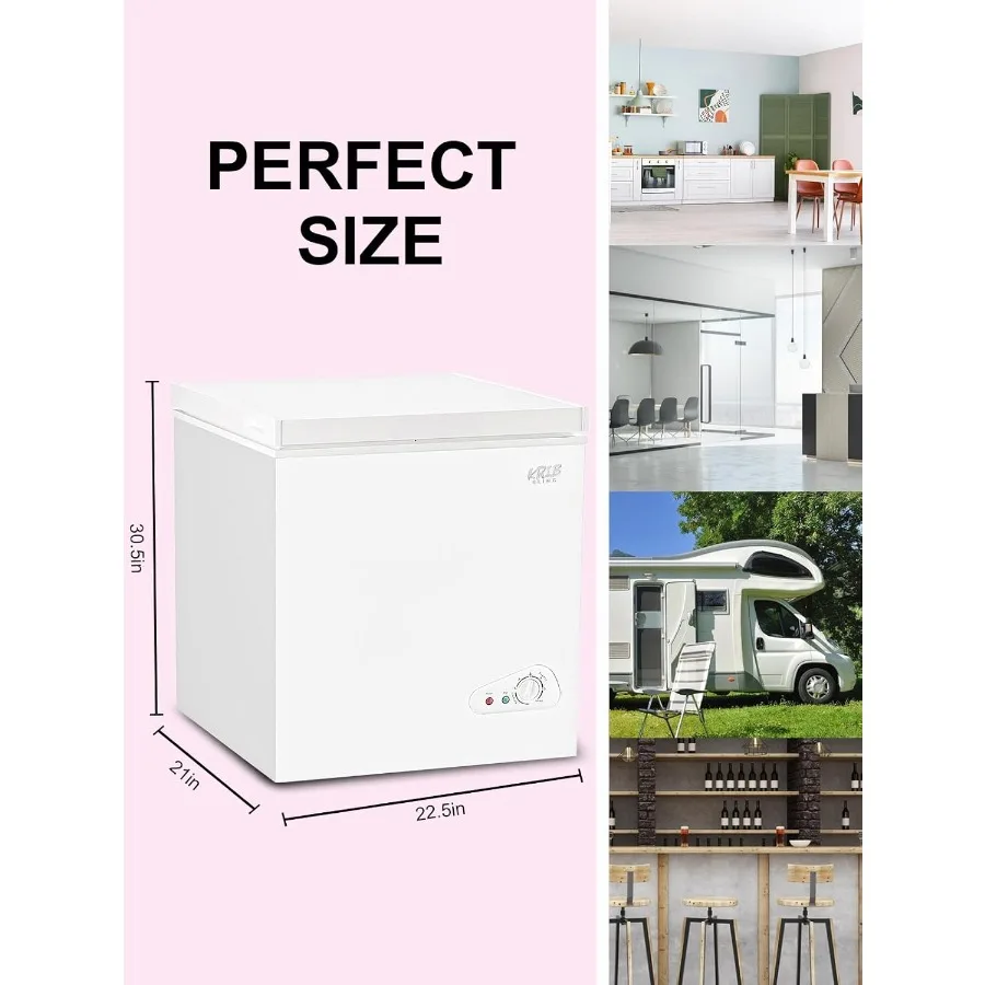 فريزر الصدر 5.0 قدم مكعب، فريزر أبيض مدمج مع ترموستات قابل للتعديل وسلة تخزين قابلة للإزالة لقاعدة جراج المطبخ