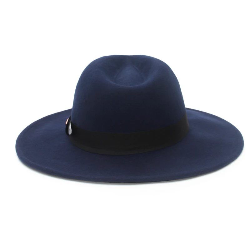 GEMVIE 100% Wool Felt Wide Brim Fedora for Man Women with Black Silver Feather Autumn Winter Panama Cap