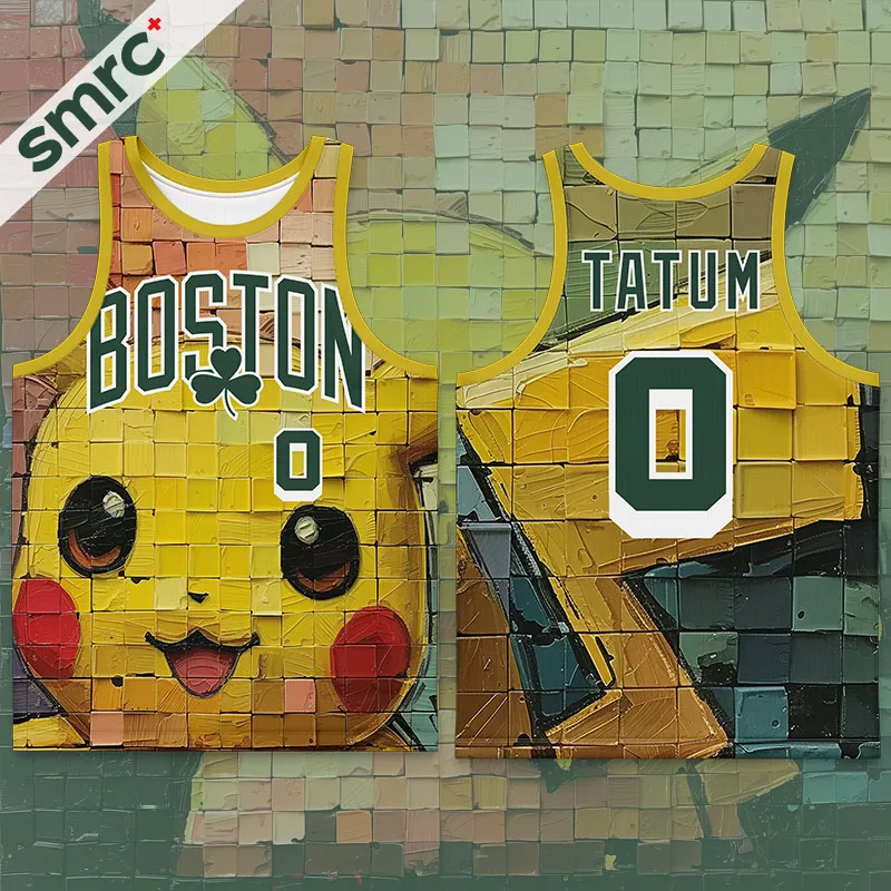 Pokémon Pikachu Joint Tatum Basketball Training Tank Top Men's American Cartoon Celtics Jersey Quick drying Breathable T-shirt