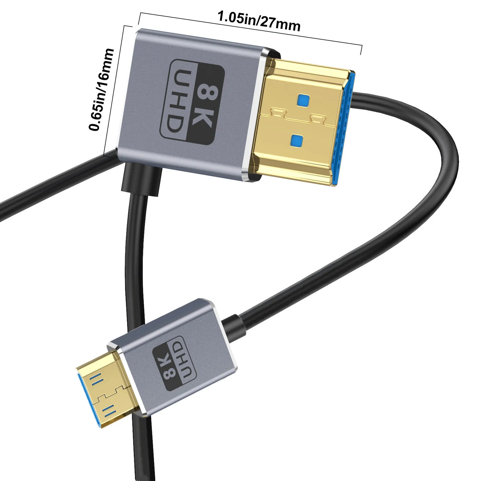 Coaxial Hdmi Super Extreme Slim 8K @60Hz Mini HDMI To HDMI 2.1 Cable ,Ultra High Speed 48Gbps Thin HDMI Cord Φ2.5mm,4K@120Hz