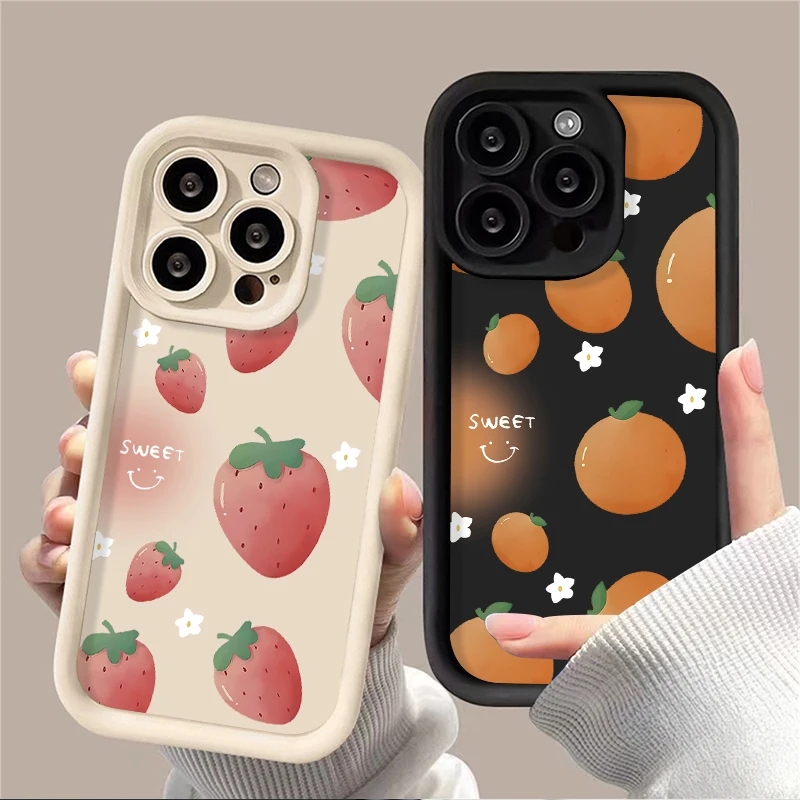 Strawberry Orange Fruit Case for Samsung Galaxy S24 Ultra S23 FE S22 S21 Plus FE A54 A34 A14 A73 A53 A33 5G Phone Silicone Cover