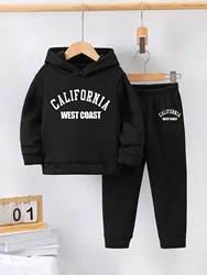 2set Autumn and winter new casual comfort sports style warm boy print warm lining hoodie and tracksuit pants