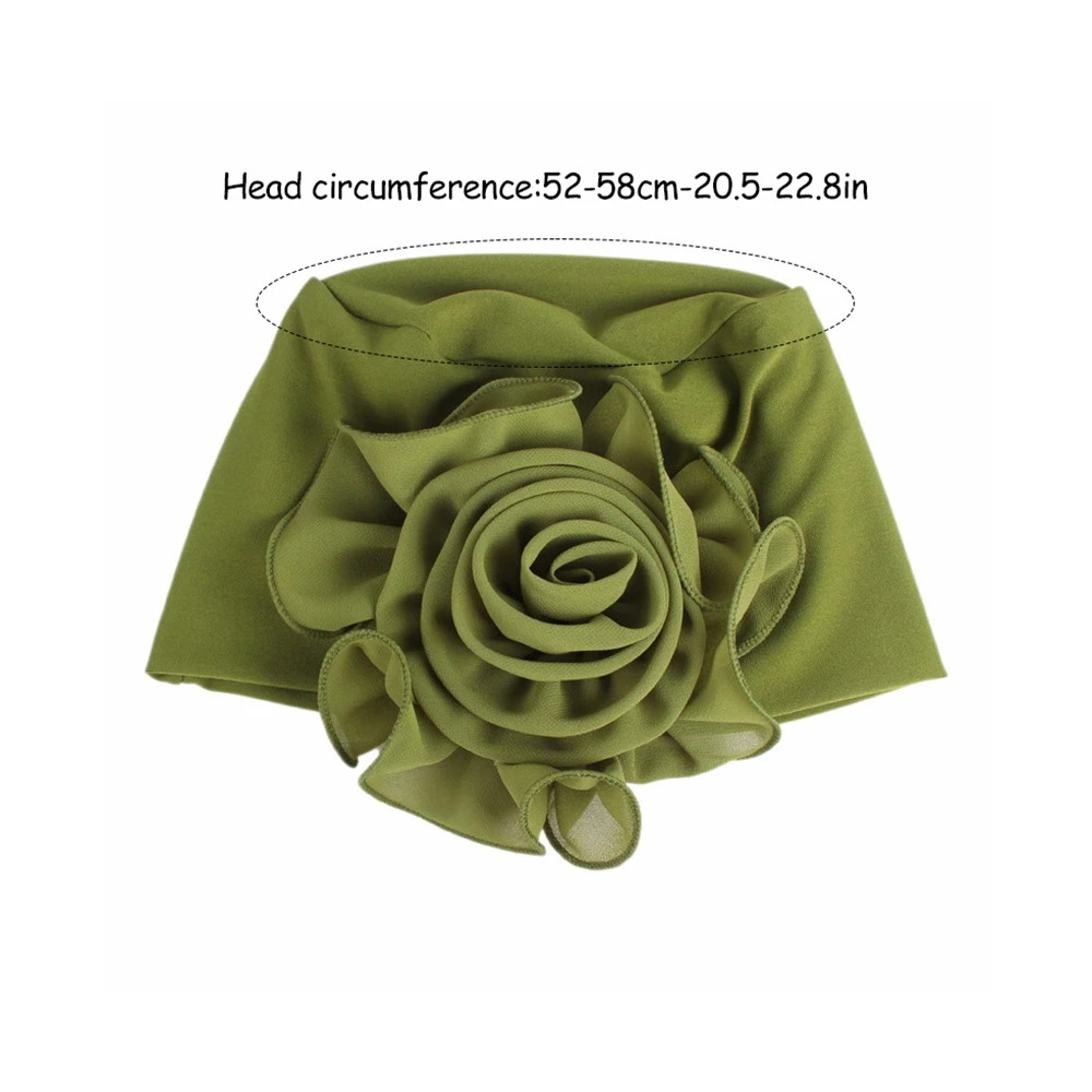 1PC Fashion Women Big Flower Turban Hat Solid Color Elastic Cloth Head Cap Muslim Head Wraps Caps Lady Bandana Hair Accessories
