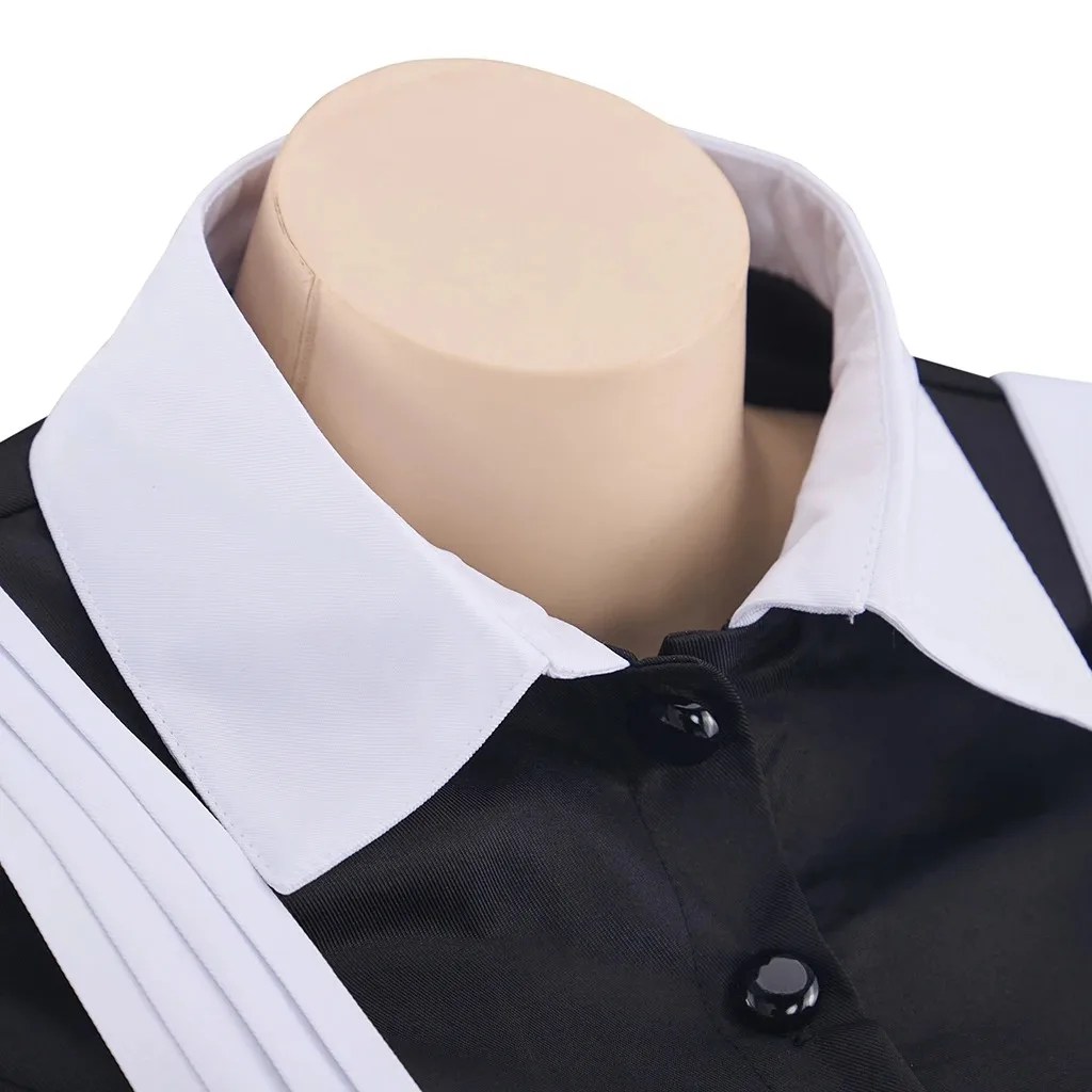 Rocky Horror Picture Show Cosplay Magenta Costume Maid Black Dress with Apron Halloween Stage Disguise Performance Suit