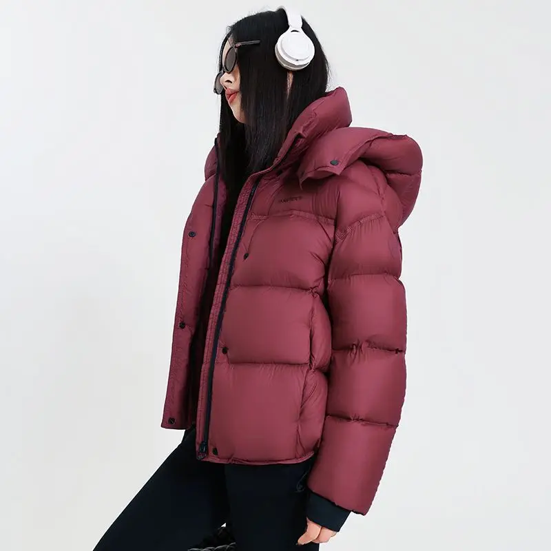 

New women's short down cotton jacket with hood for autumn and winter 2025, detachable hood, thickened and warm bread coat.