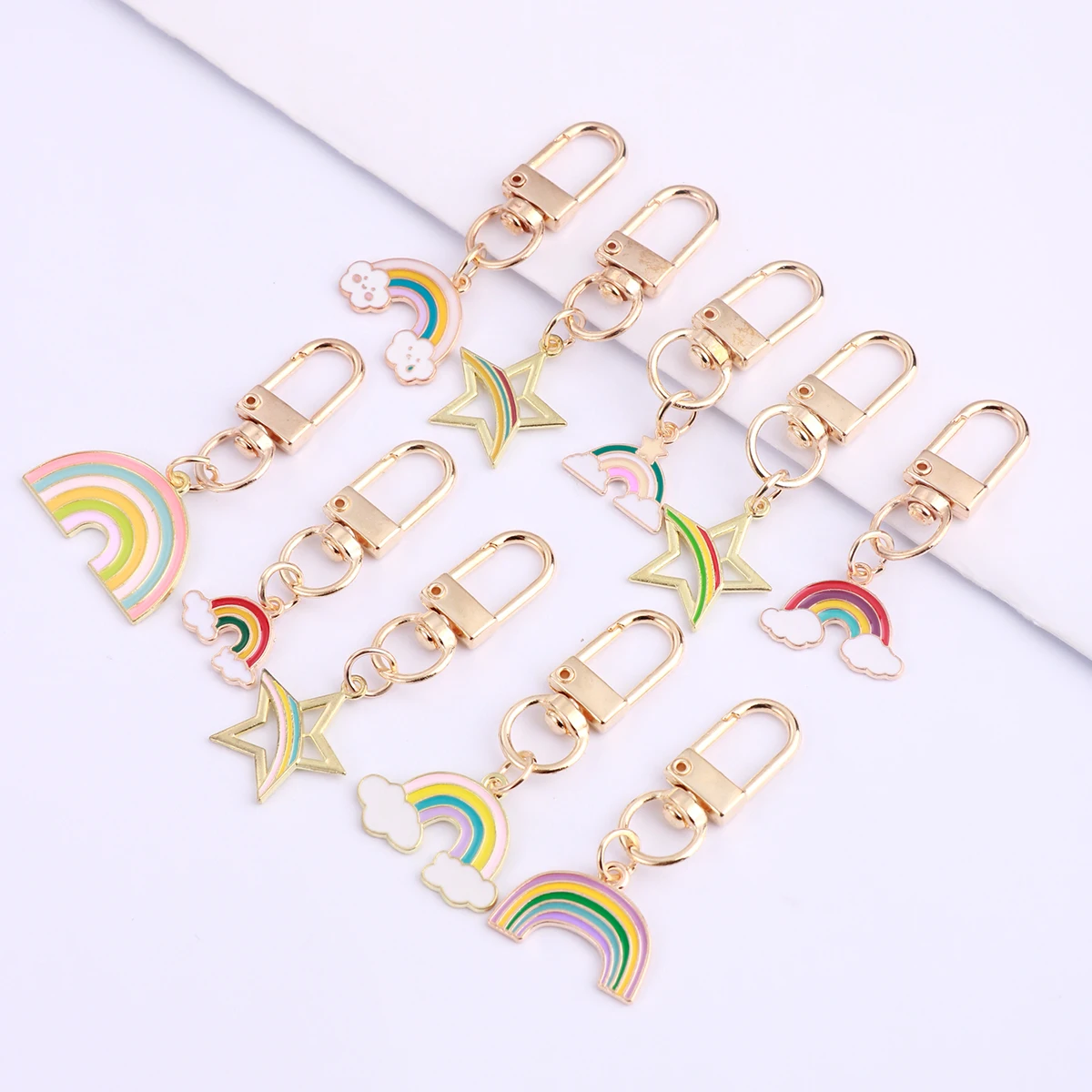 10 قطعة سبائك الموضة قوس قزح ستار المفاتيح لطيف حلقة رئيسية معدنية الديكور محفظة حقيبة الظهر اكسسوارات حفلة عيد ميلاد هدية