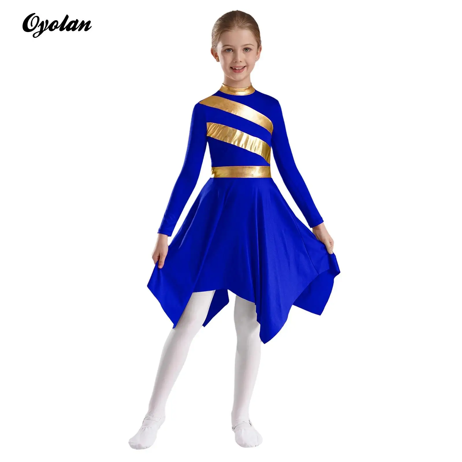 

Kids Girls Liturgical Praise Worship Ballet Lyrical Dance Tunic Dresses Long Sleeve Asymmetrical Hem Worship Church Dancewear