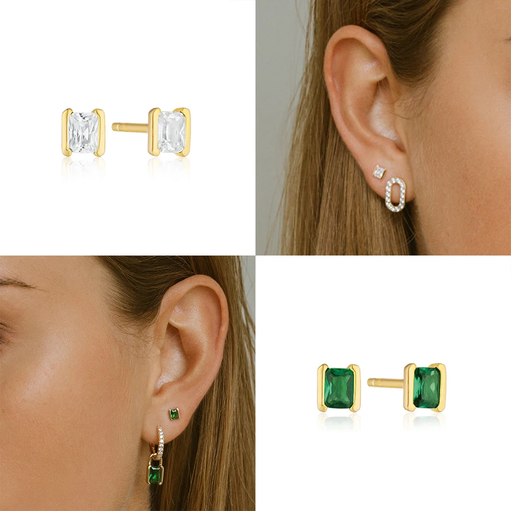 INS Style Square Zircon Mini Earring Pendientes Plata 925 Sterling Silver Earrings For Women Temperament Daily Jewelry