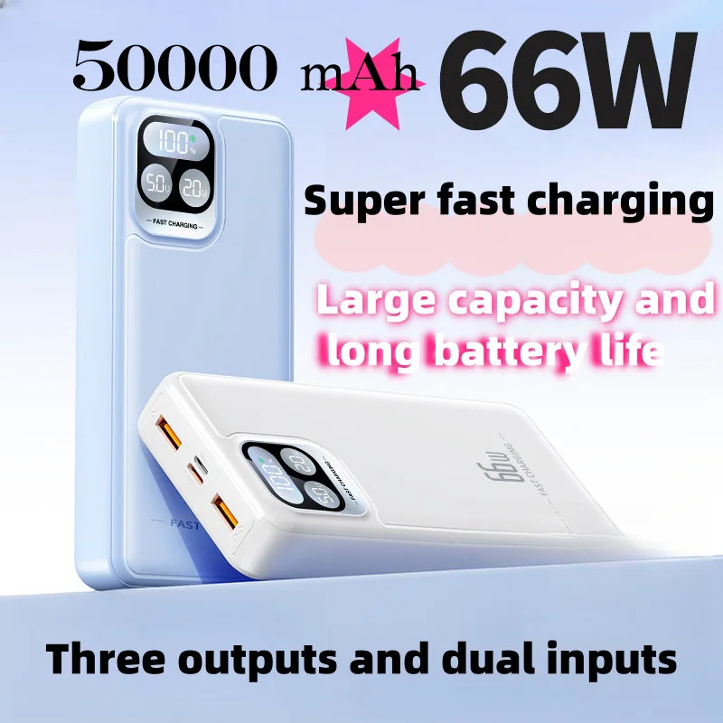 50000mAh NEW Power Bank For Xiaomi  66W Super Fast Charging Battery High Capacity Digital Display Power Bank