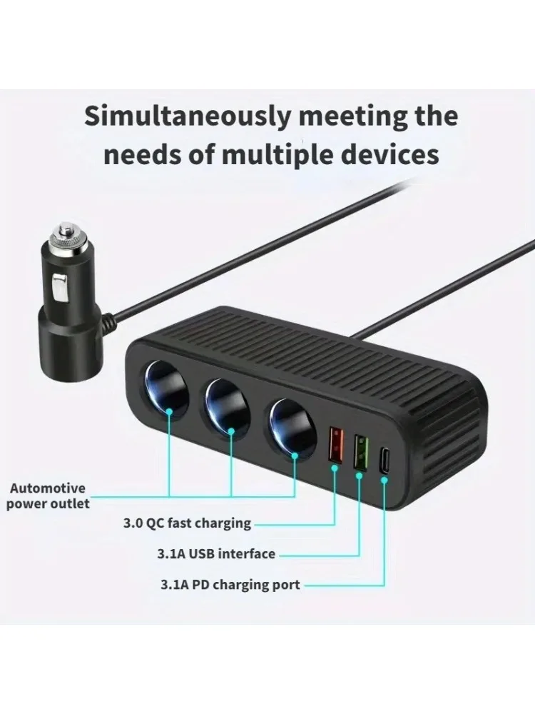 120 W USB-Autoladegerät, 4-in-1-Multifunktionssteckdose, Zigarettenanzünder, Schnelllade-Netzteil für iPhone, Handy-Ladegerät