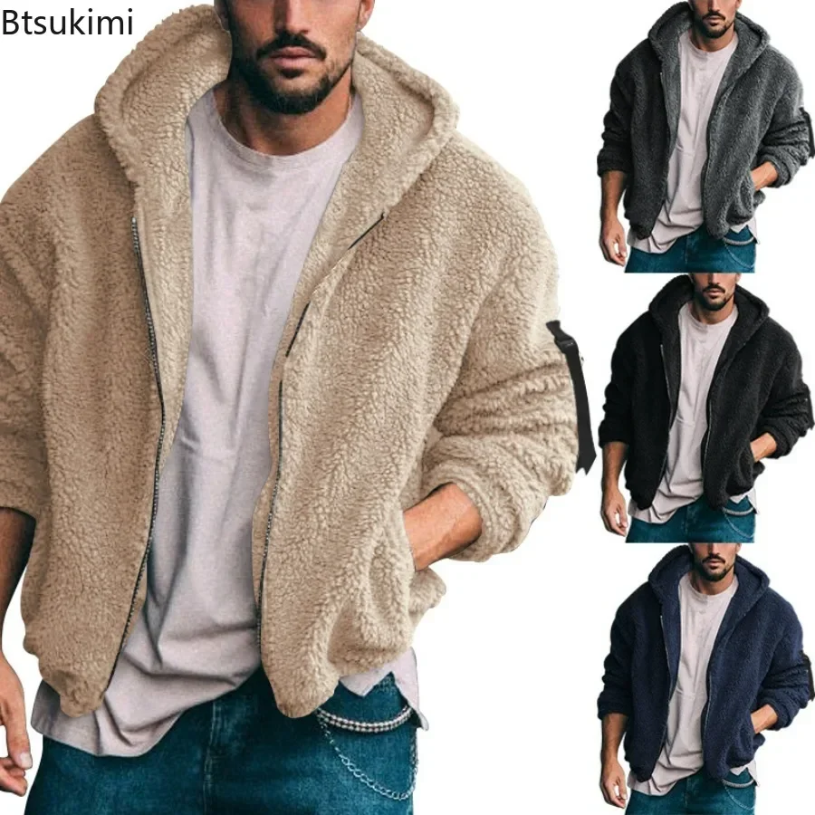 2025 Men's Thick Warm Fleece Clothing Jacket with Hooded Autumn Winter Lamb Fleece Cotton Jackets Coat Male Casual Sweatshirt