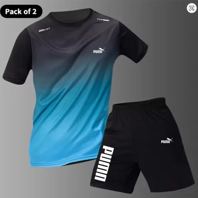 

2-Piece Men's Summer Quick drying Sports Suit Loose And Breathable Short Sleeved T-shirt Running And Fitness Black Pocket Shorts