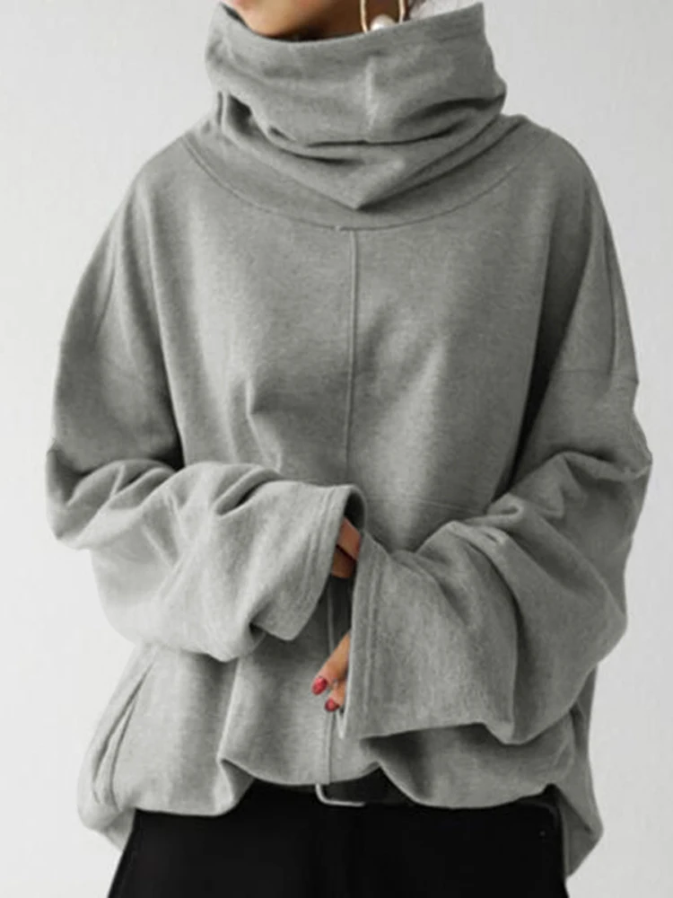 

Loose Casual High Collar Color Sweatshirt Women's Comfortable Street Style Long Sleeve round Neck Pullover Sweater