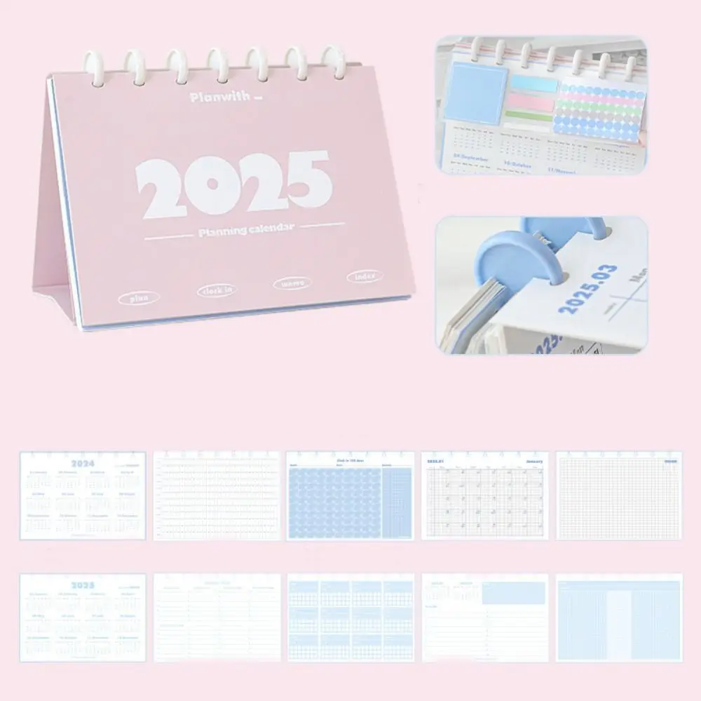 Mushroom Button 2025 Desk Calendar Standing Flip Daily Monthly Learning Plan Desk Calendar Schedule Spiral Agenda Organizer