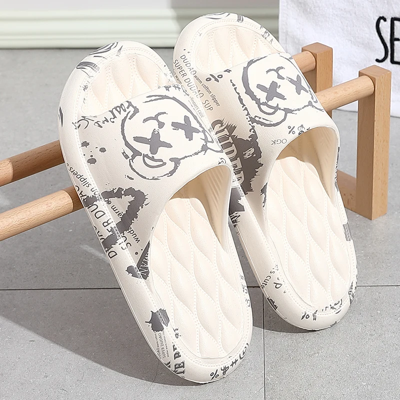 Cute XX Bear Women Slippers Summer Indoor Diamond Check Massage Sensation Thick Soft Sole Non-slip Resilience Men Bathroom Shoes