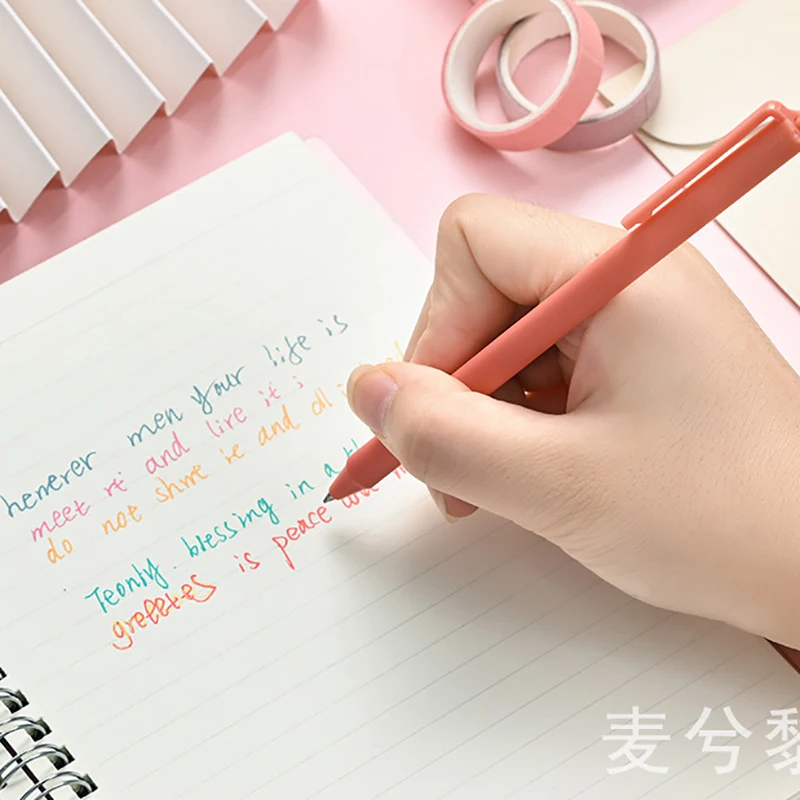 9pcs Korean Kawaii Candy Color Hand Account Pen Student Simple Neutral Pen Set To Take Notes Color Pen Morandi Press