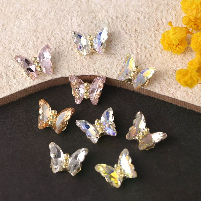 5 قطع الفاخرة كريستال فراشة مسمار الفن سحر 3D اليابانية سبيكة ربطة القوس فيونكة مجوهرات مسمار حجر الراين الديكور DIY الملحقات