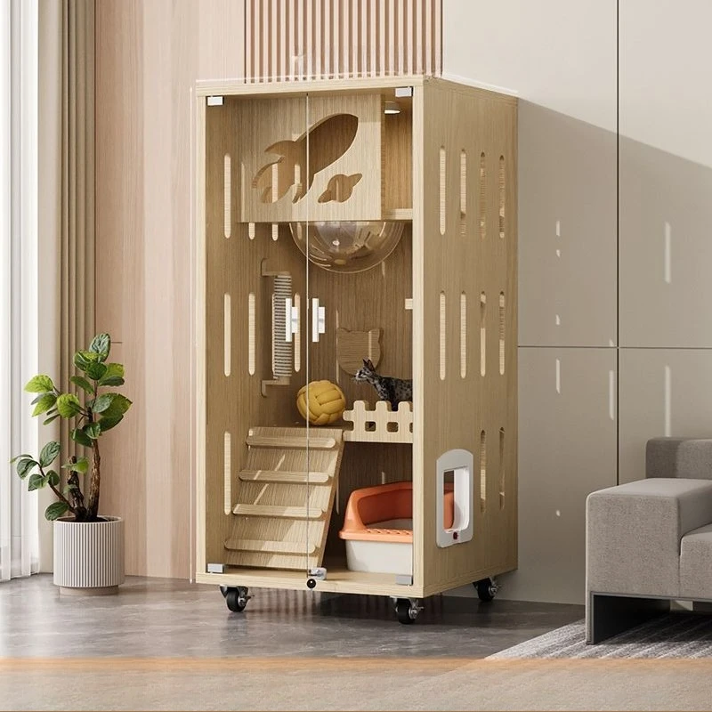 

Solid wood cat villa home luxury house panoramic cabinet cat nest climbing frame integrated three-story cat house