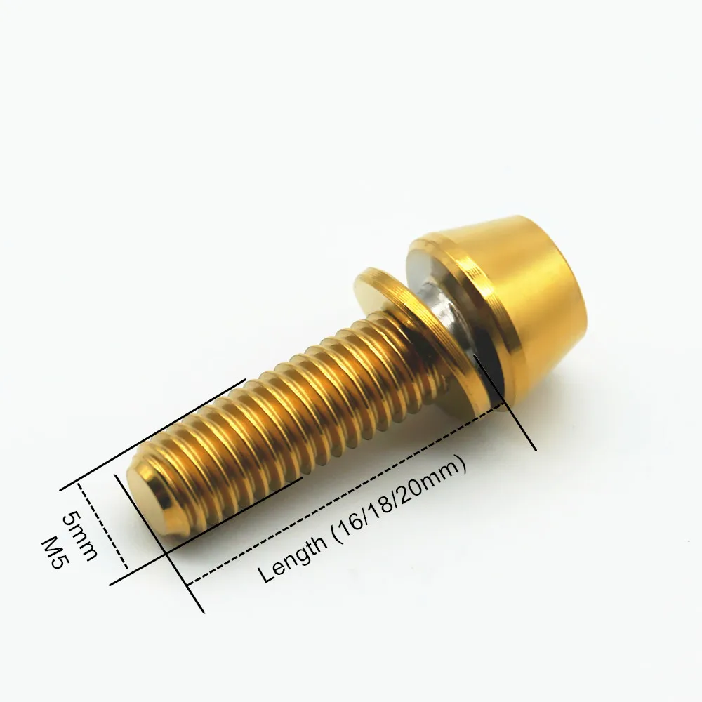 2pcs M5 Titanium Screws (16/18/20mm) – Tapered Ti Bolts with Washer/Allen Key, Hex Socket for Bike Stem & Handlebar