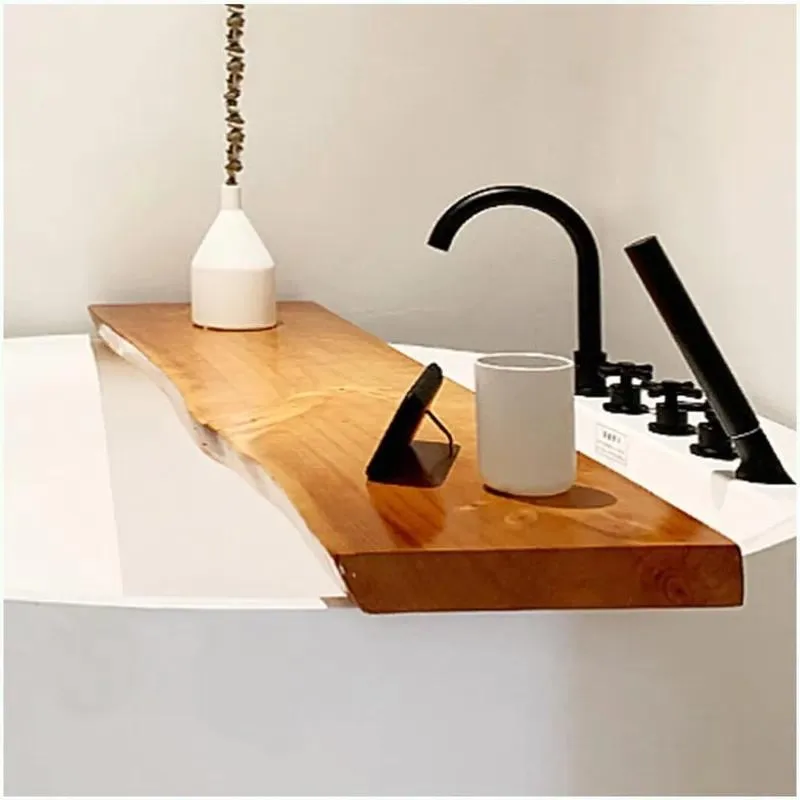 Thickened 5cm Solid Wood Bathtub Tray Waterproof Bath Caddy with Book Holder and Storage Box for Home Bathroom Relaxation