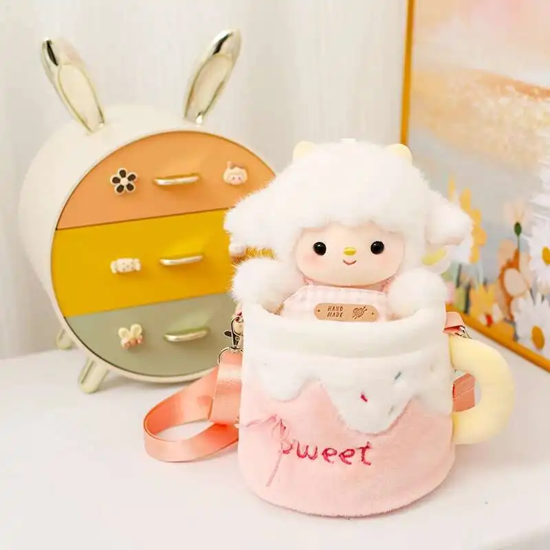 Creative Gift 2-in-1 Cute Sheep in a Mug Plush Bag Strawberry Blueberry Cake Cup Plushies with Sheep Soft Doll Kawaii Lamb Toy
