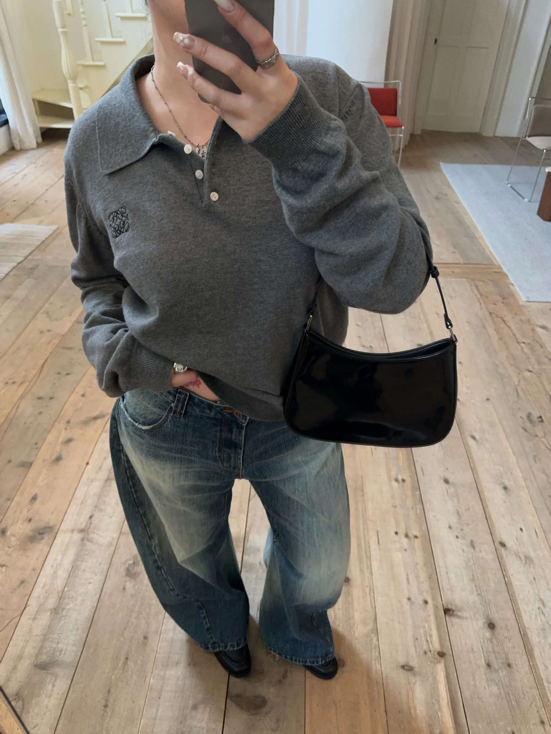 

Boolibyoo Casual Sle Knitted Wool Blend irt with Embroidery Loose Fit Long Sve Turn-down Collar Button-up Top for Women